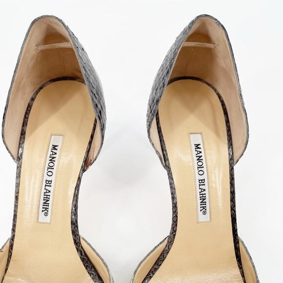 Manolo Blahnik Black Patent Snakeskin Plexi D’Orsay Pointed Toe Heels IT 40 - Picture 8 of 13